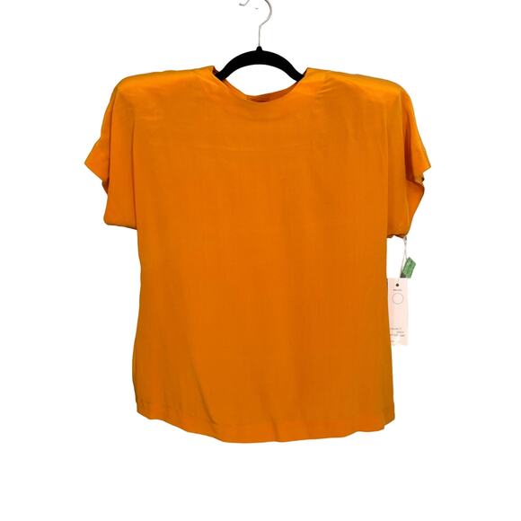 Vintage Ellen Tracy Blouse Women 12 Gold Yellow Silk Button Back Shoulder Pad - Picture 1 of 10